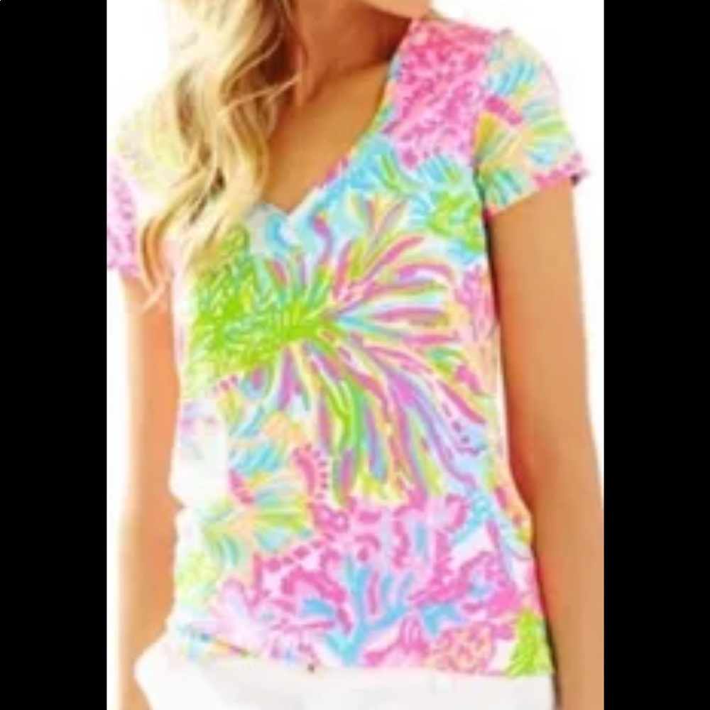 Lilly Pulitzer Pink and Green Short Sleeve Tee